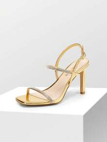 Women's Slingback Heels High Stilettos Open Square Toe Ankle Strap Pumps Sexy Comfort Strappy Dress Shoes Wedding Bridal Heeled Sandals - 金色 - 查看 1