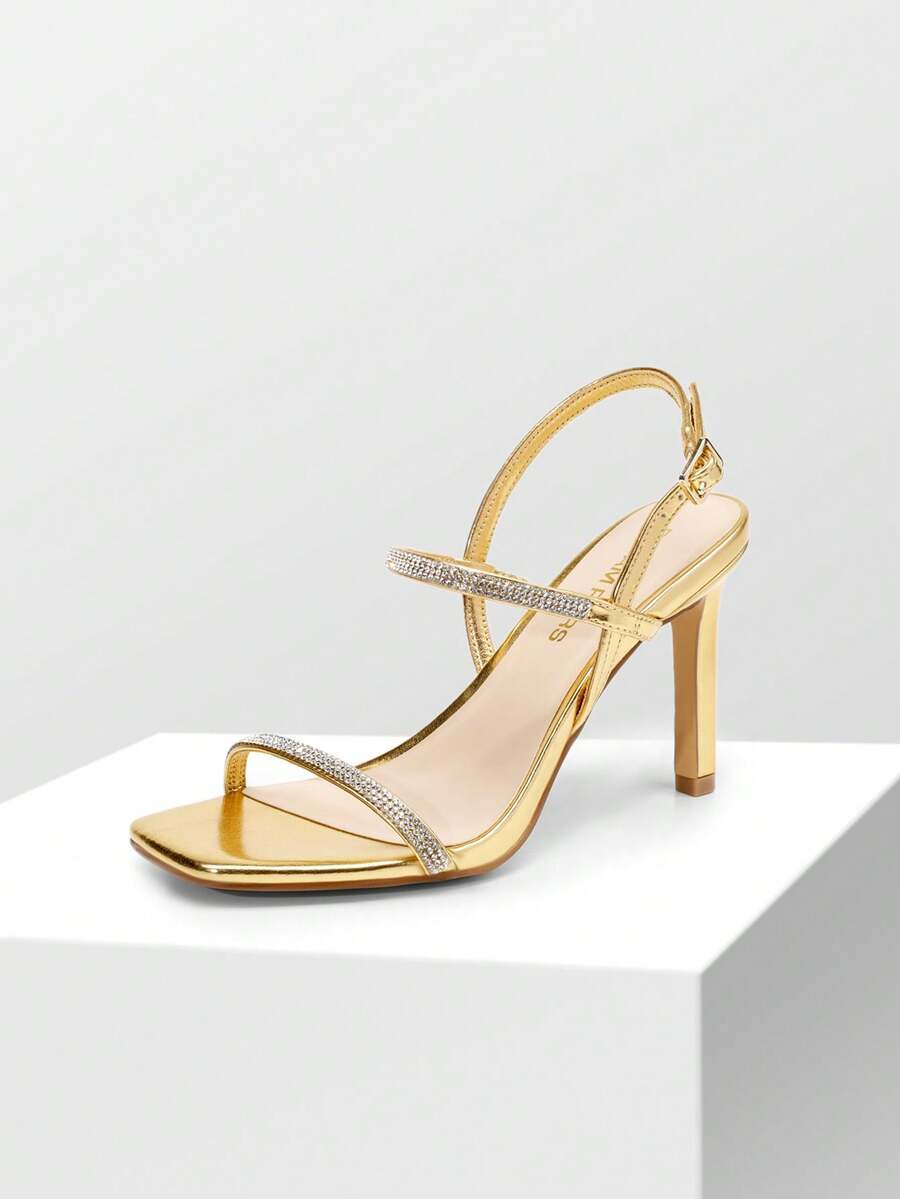 Women's Slingback Heels High Stilettos Open Square Toe Ankle Strap Pumps Sexy Comfort Strappy Dress Shoes Wedding Bridal Heeled Sandals - 金色 - 查看 1