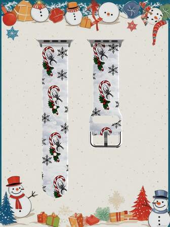 1条圣诞印花硅胶表带，兼容苹果手表表带，尺寸：38mm、40mm、41mm、42mm、44mm、45mm、49mm（S10 42mm、S10 46mm），时尚柔软硅胶运动表带，兼容 Series 11 Ultra、SE3 Ultra、S10 Ultra、SE2、S10 等型号。