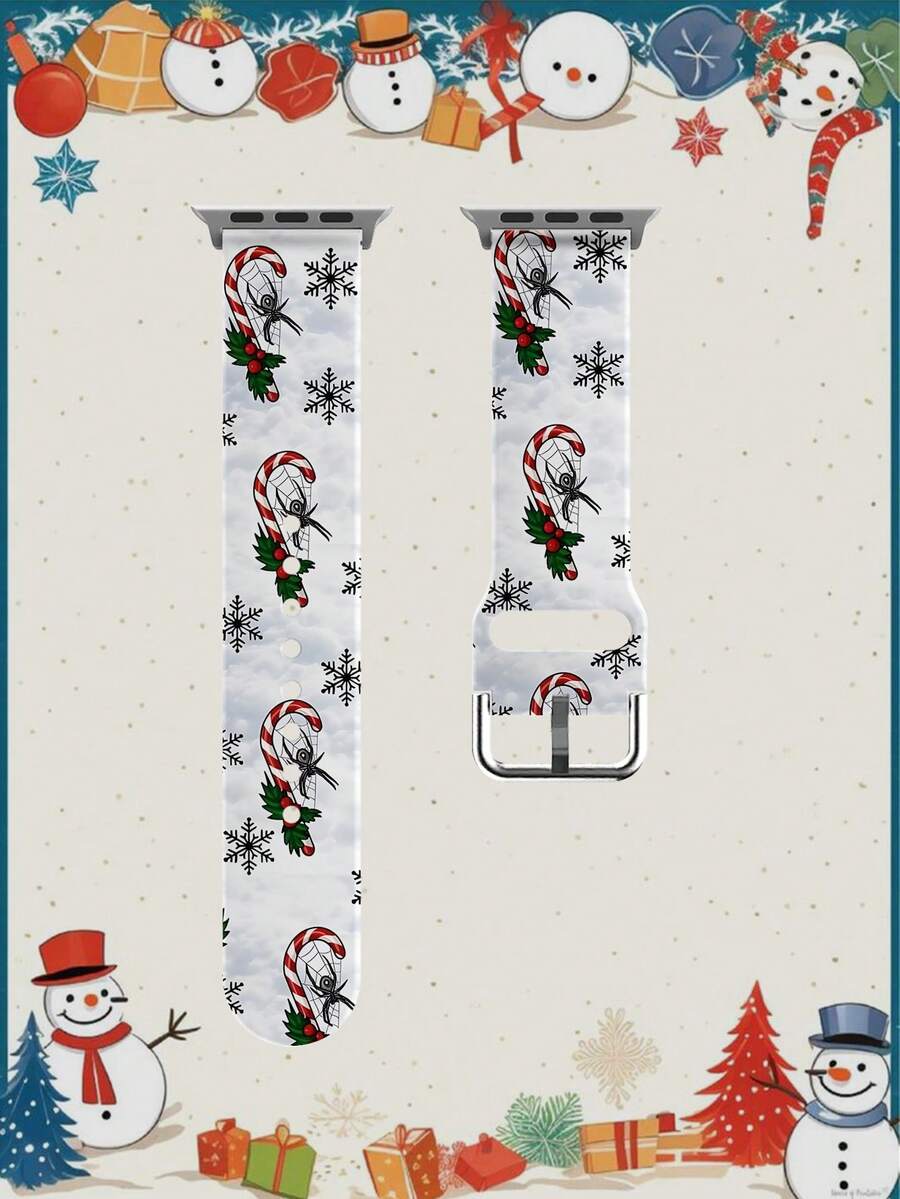 1pc Christmas Print Silicone Watch Band, Compatible With Apple Watch Bands, Size 38mm, 40mm, 41mm, 42mm, 44mm, 45mm, 49mm (S10 42mm, S10 46mm), Fashionable Soft Silicone Sports Watch Strap, Compatible With Series 11 Ultra, SE3 Ultra, S10 Ultra, SE2, S10 ... - Multicolor - View 1