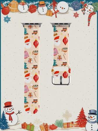 1 st silikonklockarmband med jultryck, kompatibelt med -armband, storlek 38 mm, 40 mm, 41 mm, 42 mm, 44 mm, 45 mm, 49 mm (S10 42 mm, S10 46 mm), trendigt mjukt silikonklockarmband, kompatibelt med serie 11 Ultra, SE3 Ultra, S10 Ultra, SE2, S10 ...