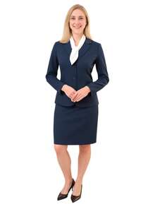 Lined Blazer And Skirt Set For Secretary And Receptionist - Navy Blue - View 1