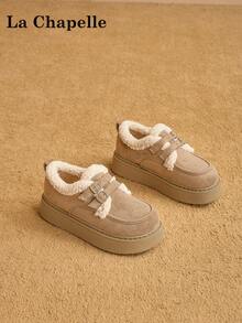 1 Pair La Chapelle Women's Casual Soft Bottom Flat Shoes, Round Toe Low Heel Outdoor Commuting Shoes, Elegant Soft Sole Hiking Suitable For Students Graduation Photos, Low-Top Leather Warm Shoes