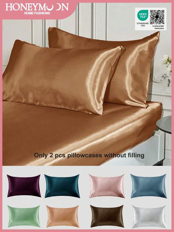 2pcs Premium Silky Satin Envelope Pillowcase, Soft Breatheable Wrink-Free Better For Hair Skin Sleep, Pillow Covers Without Filling, Coral Orange, Oeko-Tex Certified