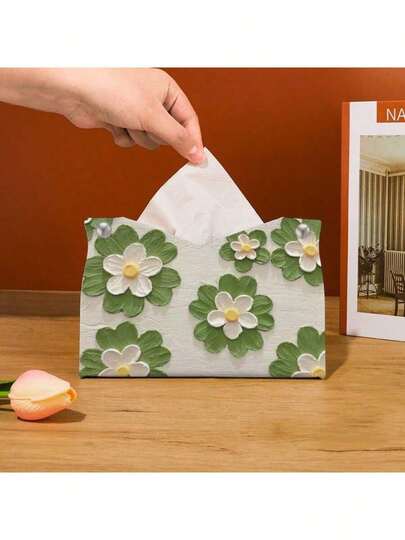 1个向日葵花卉纸巾盒，山茶花和彩色花卉纸巾盒，油画纸巾盒，3D图案，色彩缤纷的花卉，适用于浴室、家庭书桌、汽车收纳，浴室配件纸巾架