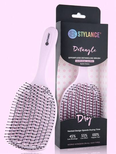 1pc Pink Detangling Brush, Suitable For Wavy And Straight Hair, Breathable Design, Soft Bristles, Easily Detangles Hair, Suitable For Women & Children, Dry & Wet Use
