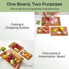 Bamboo Cutting Board Set, Dual-Sided For Chopping Meat/Vegetables, Kitchen Prep & Serving Tray, Thick & Non-Slip, Healthy Cooking Essential - màu nâu - Xem 6