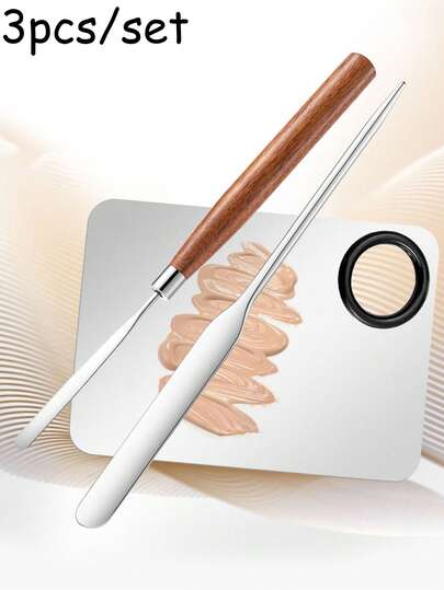 3 Piecesmetal Foundation Mixing Palette Set With Spatula, Durable And Easy-To-Clean Palette, Versatile Cosmetic Tool Kit For Mixing Foundation, Lipstick, Eyeshadow, And Nail Polish