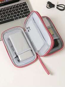 1pc/Set Double Layer Digital Accessories Storage Bag, Multi-Functional Organizer Pouch, Nylon Multi-Pocket Handbag Organizer, Mesh Design, Large Capacity, Dual Zipper Big Bag, Waterproof Portable Electronics Organizer Bag