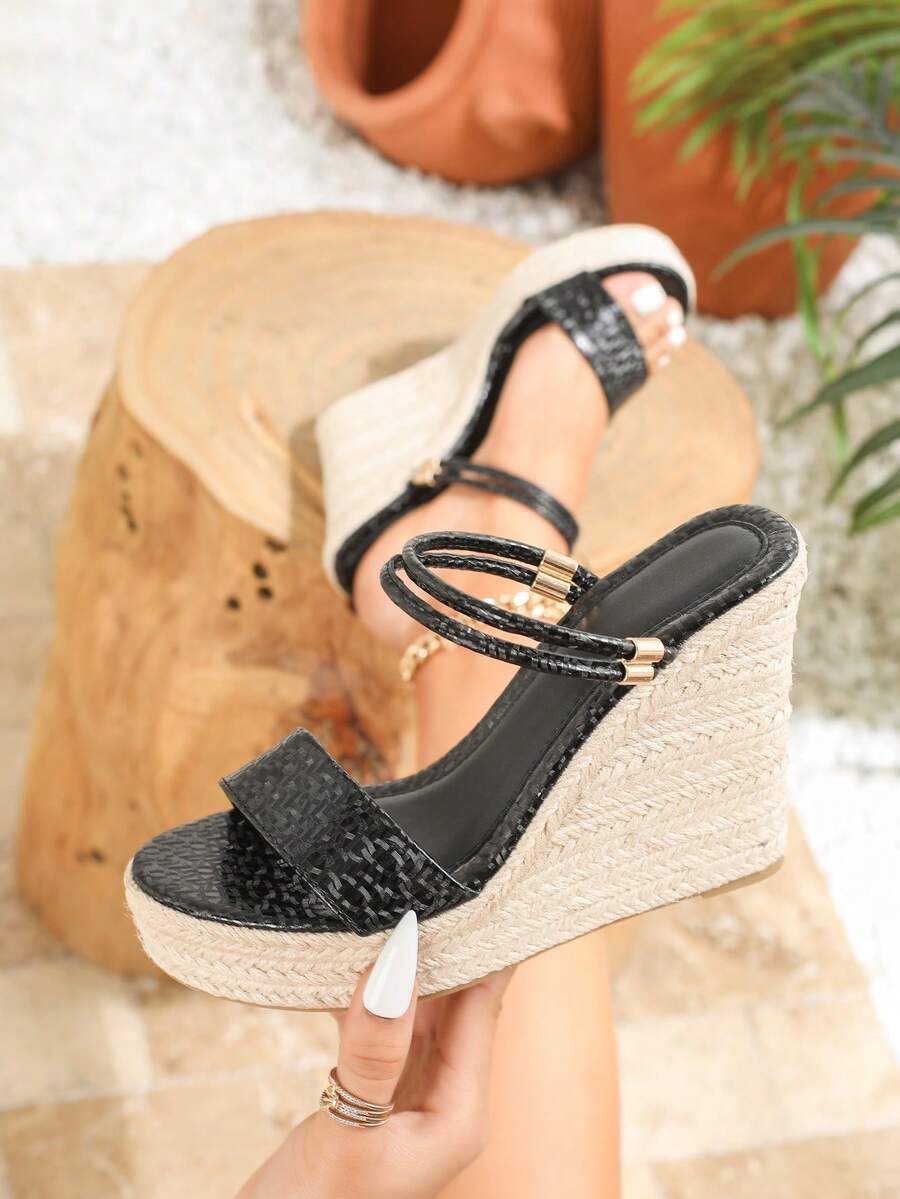 Women's Spring/Summer New Beach Vacation Casual Fashion Non-Slip Comfortable Round Toe High Heel Wedge Rope Thick Bottom Sandals