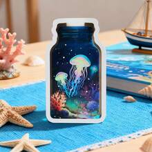 1pc Cute Star Shaped Piggy Bank, Creative "Jellyfish In A Bottle" Piggy Bank, Unique "Flowers And Girl" Piggy Bank, New Year Gift For Family, Friends, Roommates, Classmates, Desktop Decor And Storage, 1pc 3D Water Bottle Shaped Desktop Decor Piece, Acrylic Double-Sided Different Prints, Suitable For Dried Flowers And Artificial Plants, Multi-Functional Decor Piece - Multicolor - View 7