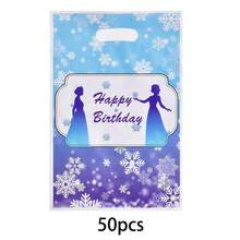 10/20/50个装冬季雪花生日礼物袋 冰雪奇缘主题生日派对礼品袋 蓝色和紫色雪花图案带提手糖果袋，适用于冰雪奇缘主题生日派对装饰、冬季仙境派对用品、冰雪公主派对礼品包装袋 - 藍色 - 查看 8