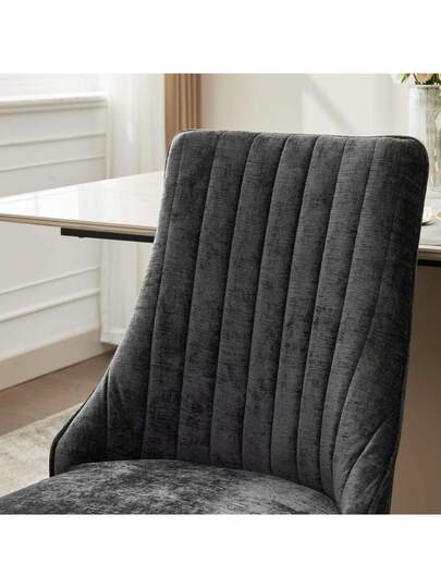 Flocked Chenille Rayon Dining Chairs, Com Tafel Kitchen Stoel Fabric Upholstery Goud Stainless Steel Legs, Set Of (Black). view 9