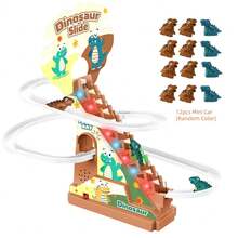 恐龙过山车玩具、恐龙爬梯音乐玩具、恐龙赛道、电动赛道游戏自动攀爬器、带恐龙迷你车的爬梯玩具、圣诞节、万圣节和新年礼物（不含电池） - 彩色 - 查看 13