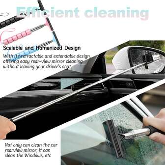 Retractable Side Mirror Squeegee For Car Window Squeegee Mini Rear View Mirror Accessories Stainless Steel And Rubber Head, Comp