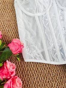 Y2K Lace Spaghetti Straps Underwire Boned Crop Top - Women's Bust-Enhancing Slimming - White - View 9