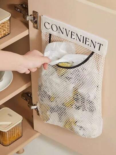 5pcs Household Garbage Bags, Large Capacity Plastic Bags Storage Bags, Wall-Mounted Hook And Loop Net Bag Storage Rack. Kitchen Garbage Bag Storage Rack, Wall-Mounted Large Capacity Plastic Bags. Kitchen, Storage, Kitchen Accessories, Hanging Basket, Kitchen Organizer Rack, Kitchen Storage, Hanging Basket, Vegetable Storage, Fruit Basket, Shopping Bag Storage, Hanging Hook Bag