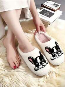 热搜网络名人冬季卡通棉拖鞋女士新款可爱保暖毛绒室内情侣穿棉鞋男士 - 白色 - 查看 2
