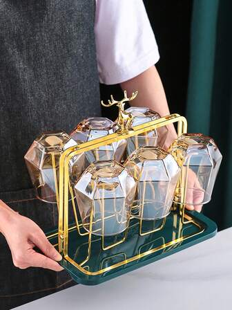 1 pieza Elegante soporte de hierro para tazas con diseño de ciervo y ginkgo, rejilla de drenaje para tazas de café, copas de vino, adecuado para diferentes tipos y tamaños de tazas, aplicable para el hogar, oficina, cocina, comedor y caravana como decoración o almacenamiento