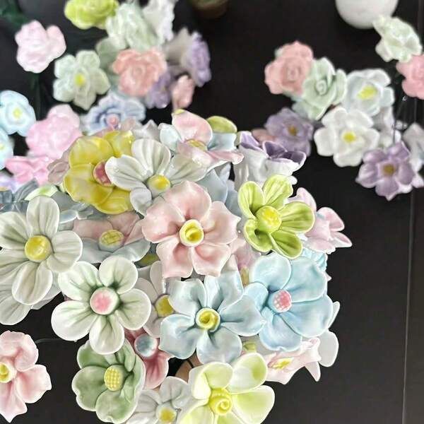 10pcs Handmade Ceramic Artificial Flowers, Versatile Faux Floral Set, For DIY Crafts, Home Decor, Wedding And Engagement, Ideal For Valentine's, Christmas, Mother'S Day Gifts