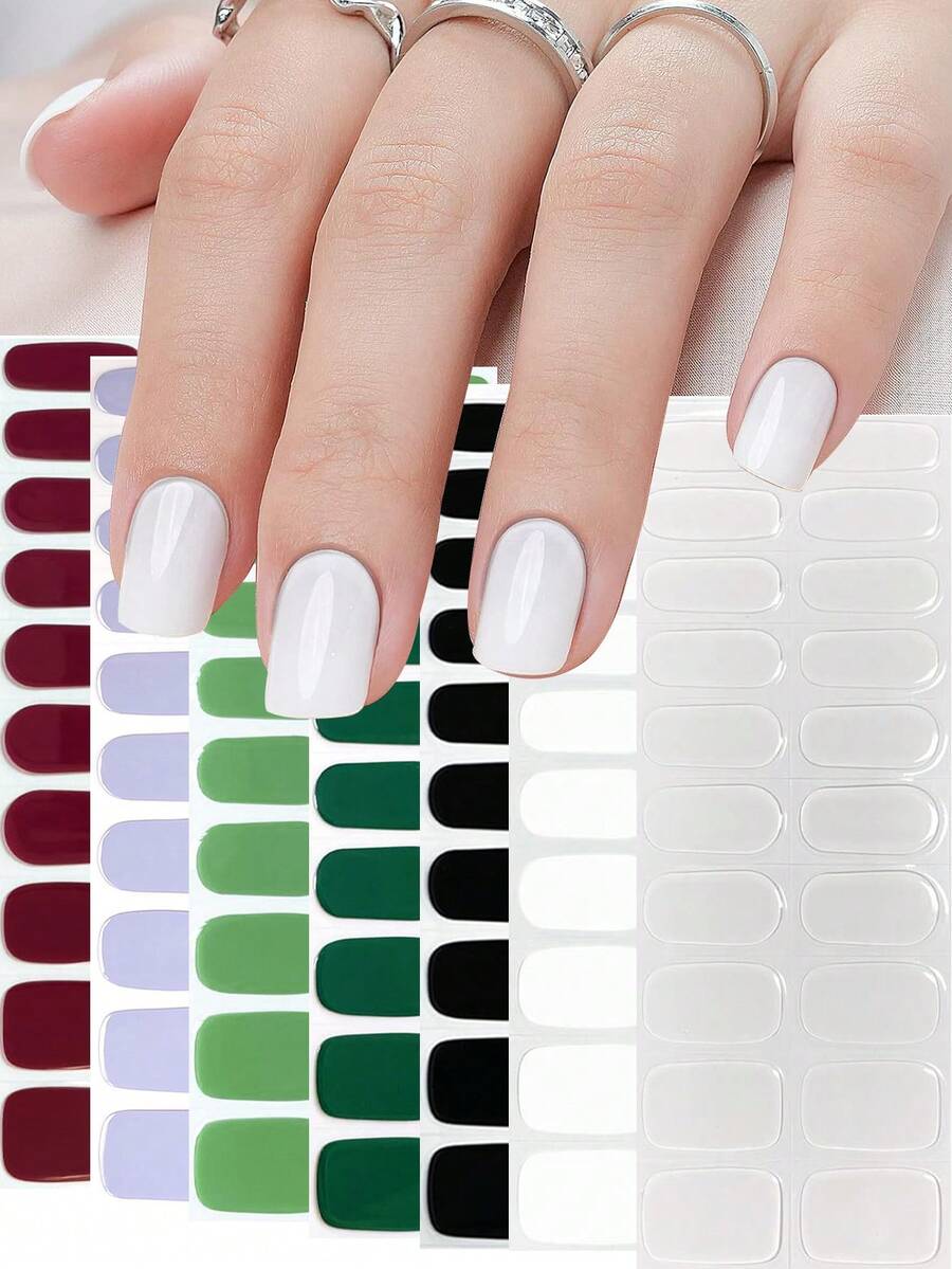 Adesivos de gel semi-curados para unhas | Adesivos de gel para unhas que requerem lâmpada UV | Qualidade profissional, fáceis de aplicar e remover (cor sólida transparente) - Multicolorido - Ver 1