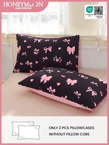 2个粉色蝴蝶结印花枕套（不含枕芯），面料柔软，适合日常客厅、卧室装饰、沙发靠垫套、汽车靠垫套，四季皆宜。适用于家庭和宿舍床上用品，通过Oeko-Tex认证。 - 彩色 - 查看 1