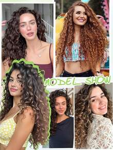 26 Inch Natural Black Curly Clip-In Hair Extensions, Lace Clip-In Wavy Invisible Synthetic Hair Extensions, For Women - Multicolor - View 8