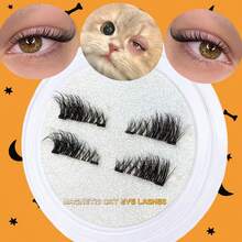 1 par de cílios postiços magnéticos, estilo meio cílio, sem necessidade de cola, cílios magnéticos curtos, efeito de maquiagem olho de gato natural, reutilizáveis, adequados para extensões de cílios, ideais para pessoas com má postura, blogueiras de beleza e para presentear. - Meios Cílios - Ver 6