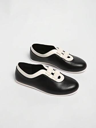 Mocasines planos con fruncido elástico y bloques de color para mujer, casuales, colegiales, básicos para ir y venir, lindos, elegantes, de moda, aptos para todas las estaciones