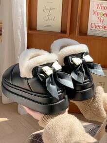 1 Pair Teenage EVA Thermal-Lined Bow Design Anti-Slip Thick Sole Casual Snow Boots, Suitable For Autumn/Winter - Black - View 8