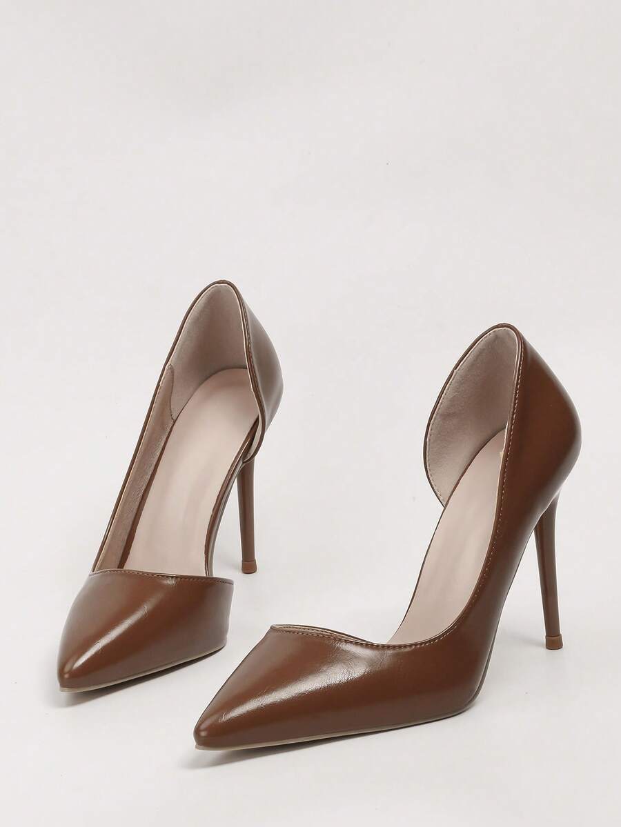 复古欧美性感夜店细高跟鞋，女士超高跟尖头镂空高跟鞋 - 棕色 - 查看 1