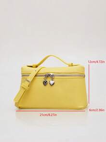 1 件纯色荔枝纹 PU 方形斜挎包，女士小钱包，适合日常时尚搭配