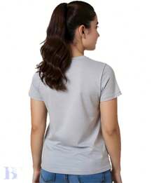 Camiseta Playera Regular Fit Cuello Redondo Manga Corta Mujer Dama Algodón Peinado - T-Shirt Básica Tacto Suave Primavera Verano Fresca Estampar, Bordar, Personalizar, Uniformes, Esenciales, Basica, Basicos, Essentials Varios Colores Uso Diario, Prenda Versátil Cómoda Estilo Casual, Combinaciones Jeans Pantalones Cortos Mujer Dama Chic Promocion Becktel Hecho en Mexico - Gris - Ver 2