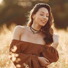 Long Tiantian Boho Women Western Jewelry Turquoise Necklace Country Concert Outfits Layered Black Brown Leather Choker Western Cowgirl Accessories Gifts Stocking Stuffers 2025 - A11:女士波西米亞風項鍊 - 查看 5