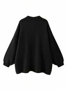 秋冬季女士大码宽松开衫毛衣，长款，时尚简约，商务休闲通勤优雅度假保暖高端百搭显瘦胜利日女士可爱上衣韩版 - 黑色 - 查看 5