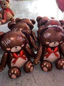 1个/13个71厘米可爱坐姿小熊铝箔气球,带金色蝴蝶结 - 搭配10英寸象牙色、香槟色、肤色乳胶气球。可爱的坐姿设计,适合生日、周年纪念、婚礼、情人节派对装饰、圣诞节装饰、婚礼仪式、节日庆典,可重复使用,轻便易携,是活动用品和庆祝活动的理想之选。 - 彩色 - 查看 11