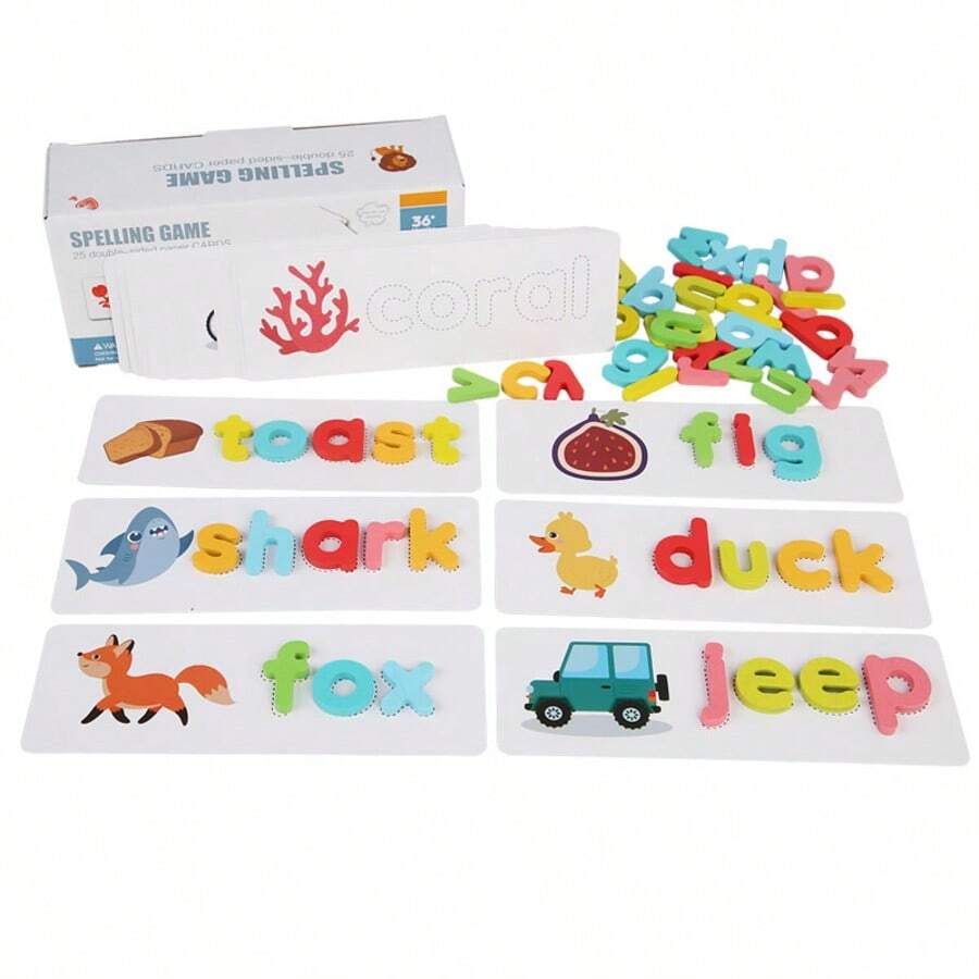 1PC Match Letter Spelling Game With Box Contains Multiple Double-Sided Cards