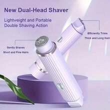 2 In 1 Women's Electric Shaver Dual Head Bikini Trimmer, Painless Electric Razors For Silk Skin,Electric Razors For Women,Dual Use Body Hair Trimmer And Facial Hair Remover For Bikini Underarms Legs Arms Body Face, USB Charge - 紫羅蘭色 - 查看 3