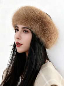 纯色涤纶蓬松仿毛皮发带，加厚仿狐狸毛帽圈，女士保暖假发带，秋冬女士头巾冬季发饰优雅头巾女士围巾 - 彩色 - 查看 5