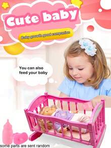 26厘米逼真娃娃，可尿尿、喝水、发出4种声音，配有奶瓶和奶嘴，粉色床，随机包含连衣裙印花，适合女孩的过家家礼物 - 粉紅色(衣服印刷隨機髮) - 查看 6
