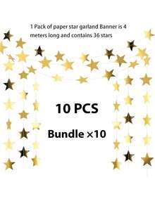 1/2/6/10个装闪光星星花环横幅，金色和闪亮银色纸花环悬挂装饰，闪亮银色星星三角旗横幅背景，闪光星星悬挂三角旗横幅背景，适用于摄影道具、家居装饰、墙面装饰、万圣节、圣诞节、母亲节、复活节、夏季婚礼、生日派对用品