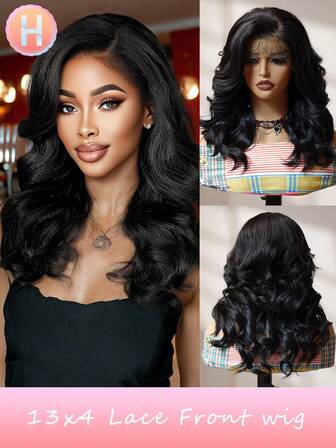 Black Color Wig With No Bangs Body Wave Wigs For Women 16 Inches Curly Wavy Hair Natural Looking Heat Resistant Fiber Wig For Girls For Women Gifts For Women Christmas Decorations Christmas Gifts Party Use Suitable ForAll People High Temperature Fiber