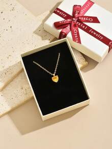 1 Gift Box Of Heart Zirconia Pendent Gold Necklace, Personalize Birth Necklace For Women & Girls, Daily Wear, Party, Dating, Wedding, Bridal Gift, Lover Gift, Gift For Mom, Christmas Gift Box, Birthday Gift, BBF Gift