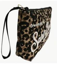 1 Piece Travel Makeup Bag, S-Saint B-Barth Material, Printed Striped Portable Storage Bag, Cosmetic Bag, Handbag, Makeup Bag, Travel Storage Bag, Zipper Organizer Bag, Lightweight Makeup Case, Unisex Travel Gift - 豹紋 - 查看 4