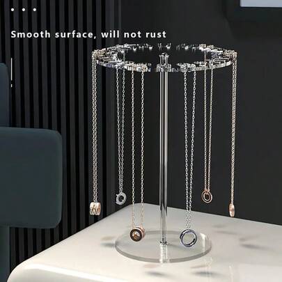 Acrylic Necklace Display Stand - With Fashionable Round Base, Suitable For Hanging Jewelry Necklaces, Can Be Used As Counter Or Vanity Organizer, Jewelry Tower