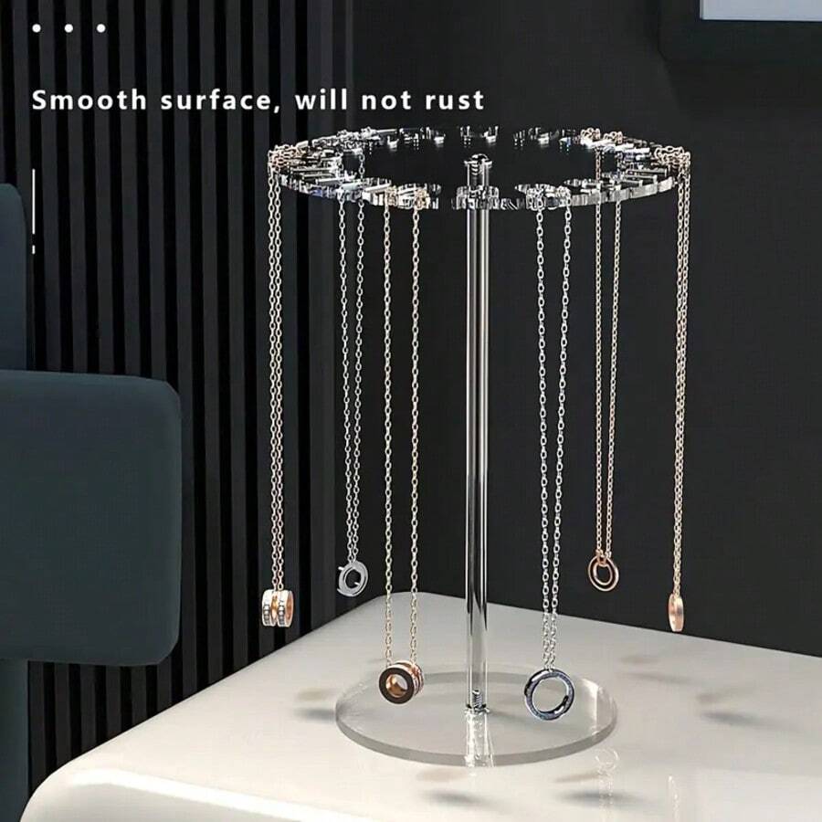 Acrylic Necklace Display Stand - With Fashionable Round Base, Suitable For Hanging Jewelry Necklaces, Can Be Used As Counter Or Vanity Organizer, Jewelry Tower ,Room Decor - Clear - View 1