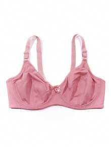 1pc Plus Size Women's Solid Color Stretchy Ultra-Thin Underwire Bra, Simple Everyday Style - Pink - View 5