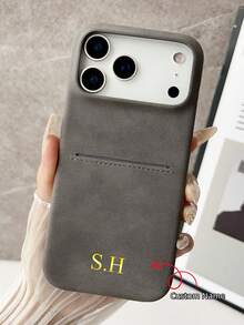 Personalized Name Phone Case Compatible With IPhone 17/16/15/14/13 Pro Max, Vintage Card Slot Design, Engraved, Anti-Fall, Anti-Scratch, Anti-Fingerprint, Great Gift - Grey - View 2