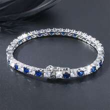 1pc Minimalist 925 Sterling Silver Cubic Zirconia Geometric Square Tennis Chain Bracelet For Women, Versatile For Daily Wear, Gift, Party, Vacation, Valentine's Day - Blue - View 5