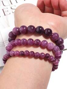 YAUKIA 1件紫色锂云母串珠手链 女士精致迷人配饰 瑜伽冥想 灵性疗愈 减压手链 - 紫色 - 查看 2